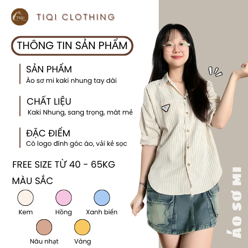 Áo Sơ Mi Kaki Nhung Kẻ Sọc Nút Bấm, Sơ Mi Kẻ Sọc Form Rộng Chất Vải Dày Dặn