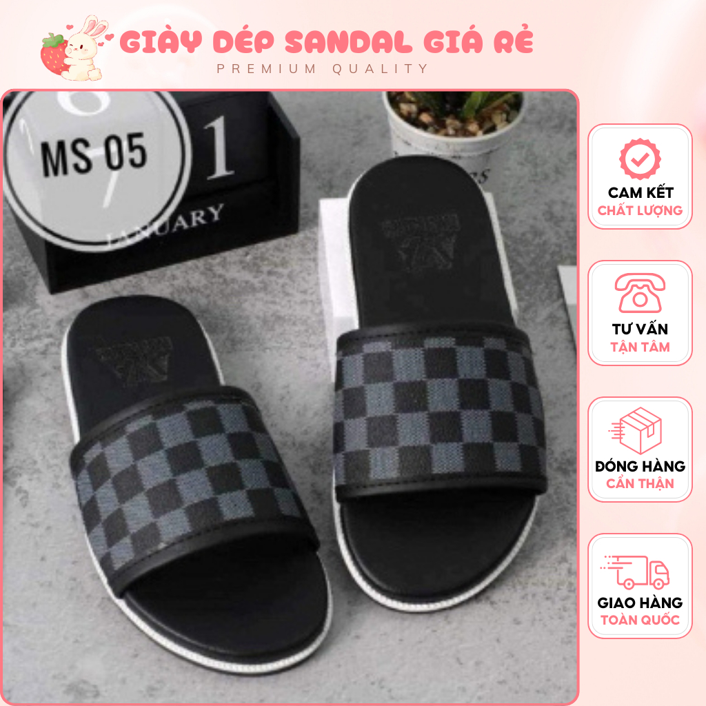 Dép Nam Cao Cấp Dép Quai Ngang Hoạ Tiết Caro Nổi Bật Đế Chống Trơn Trượt Đi Êm Chân Size 37-45