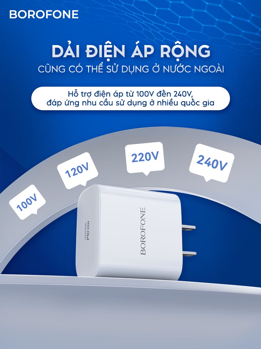 Ảnh Sạc nhanh PD 20W Borofone BAS13 BA81 dây dài 1 mét hỗ trợ dòng sạc nhanh 9V 2.2A 2