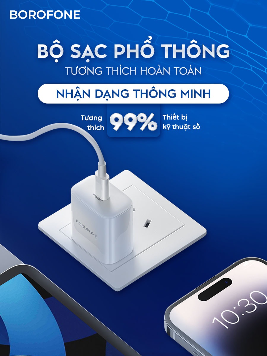 Ảnh Sạc nhanh PD 20W Borofone BAS13 BA81 dây dài 1 mét hỗ trợ dòng sạc nhanh 9V 2.2A 4