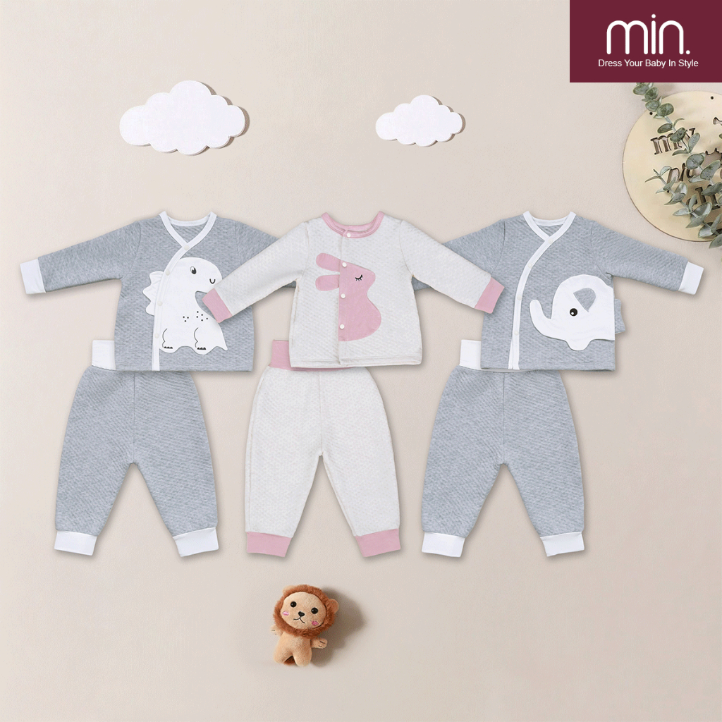 Bộ Sơ Sinh Mùa Đông Cho Bé Anminaza Vải Chần Bông Ấm Áp - Hàng Chính Hãng AMI0291