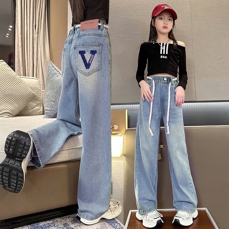 Quần jean suông túi chữ V cho bé gái size đại BEESHOP D25041