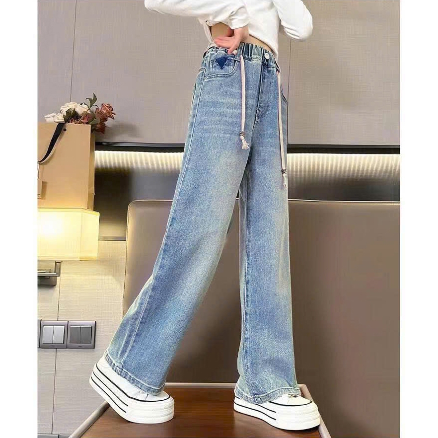 Quần jean suông túi chữ V cho bé gái size đại BEESHOP D25041