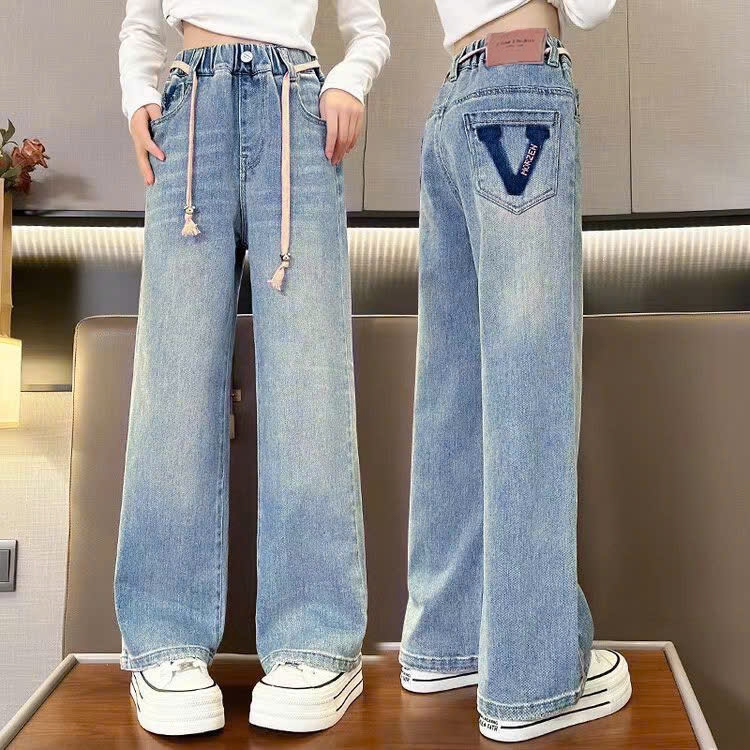 Quần jean suông túi chữ V cho bé gái size đại BEESHOP D25041