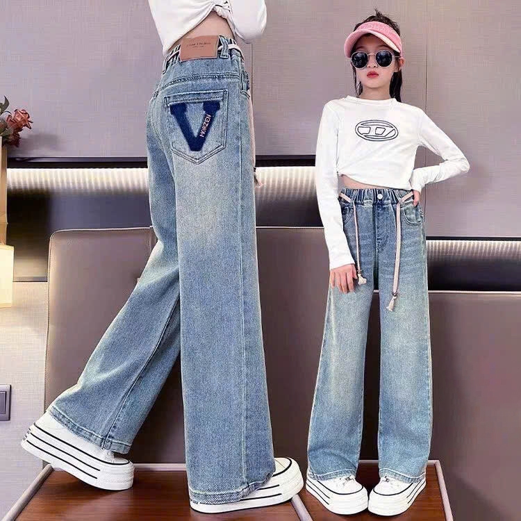 Quần jean suông túi chữ V cho bé gái size đại BEESHOP D25041