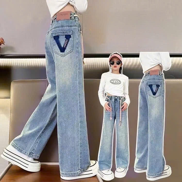 Quần jean suông túi chữ V cho bé gái size đại BEESHOP D25041