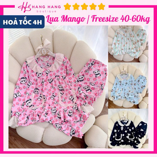 Đồ ngủ nữ 40-60kg, pijama dài tay cổ viền bèo 2 túi lụa mango không nhăn 60DD28, đồ bộ nữ đồ mặc nhà tiểu thư dễ thương