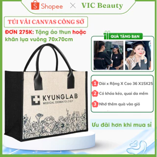 Túi Kyunglab Túi xách vải canvas túi cói Kyunglab túi tote vải đựng đồ đựng quần áo có khóa kéo đi biển du lịch