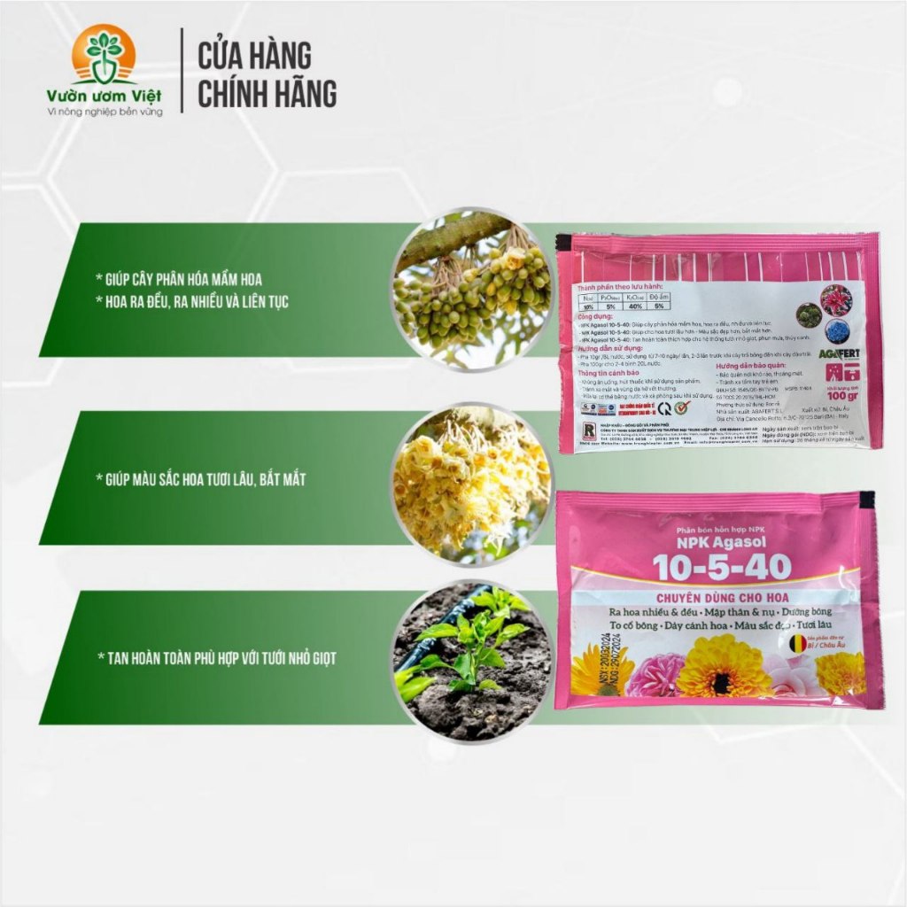 Phân bón 10-5-40 chuyên dưỡng hoa to bông, đẹp màu, lâu tàn, thơm lâu