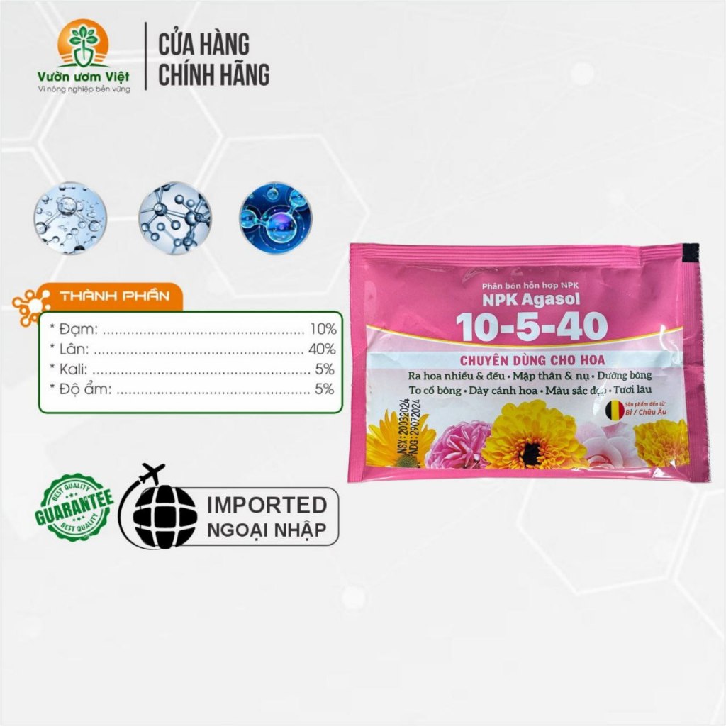 Phân bón 10-5-40 chuyên dưỡng hoa to bông, đẹp màu, lâu tàn, thơm lâu