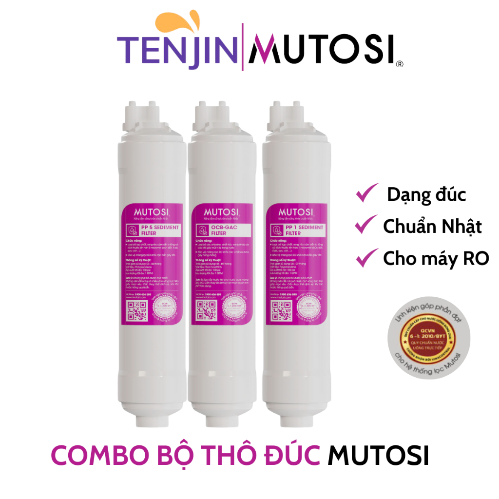 Combo 3 Lõi Lọc Nước Mutosi Đúc Dùng Cho Máy Lọc Nước RO Giúp Loại Bỏ Các Tạp Chất Cặn Bẩn Và Chất Gây Mùi...