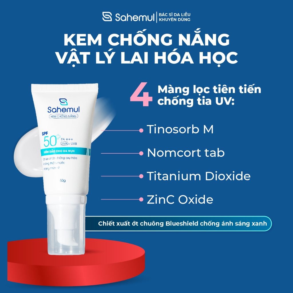 Ảnh Kem Chống Nắng Chống Ánh Sáng Xanh, Nâng Tone, Kiềm Dầu, Kháng Nước Cho Mọi Loại Da Sahemul 50gr [TẶNG NTT 150ML] 2