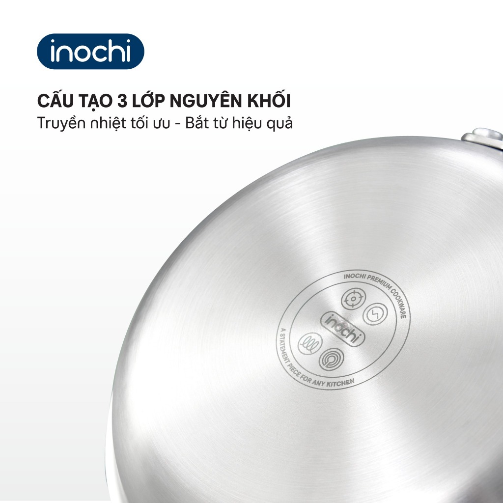 Nồi inox nguyên khối Omi Gourmet INOCHI siêu dày dặn, dùng được cho bếp từ và mọi loại bếp size 20cm và 24cm