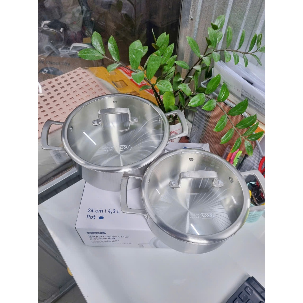 Nồi inox nguyên khối Omi Gourmet INOCHI siêu dày dặn, dùng được cho bếp từ và mọi loại bếp size 20cm và 24cm