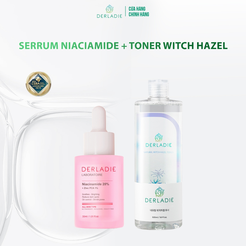Ảnh Bộ Đôi Toner Derladie 500ml, Serum Derladie Laboratoire Pore Tightening Ampoule Niacinamide 20% + Zic PCA 1% 30 1