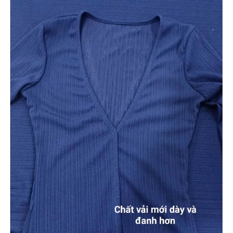 Đầm Body Dài Tay Cổ Tim Khoét Ngực Sâu Váy Xanh Than Thun Gân Mỏng, Ngắn Sexy