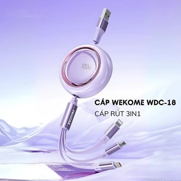 Dây sạc nhanh, dây sạc điện thoại WEKOME, cáp sạc 3 đầu, cáp sạc nhanh dây rút đa năng tiện ích