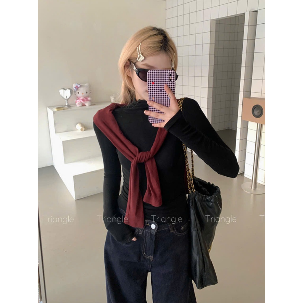 Triangle - Winter long sleeved shirt (Cân nhắc kỹ, return is not welcomed)- Áo thun dài tay Hàn Quốc cổ cao