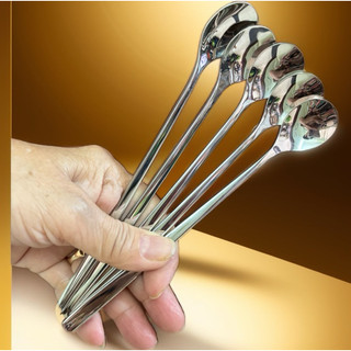 Inox 304 Set 5 Thìa Cà Phê Giot Nước Bạc 17cm Muỗng Ăn Kem Trà Sữa Trà Đào Đẹp Lung Limh