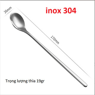 Inox 304 Set 5 Thìa Cà Phê Giot Nước Bạc 17cm Muỗng Ăn Kem Trà Sữa Trà Đào Đẹp Lung Limh