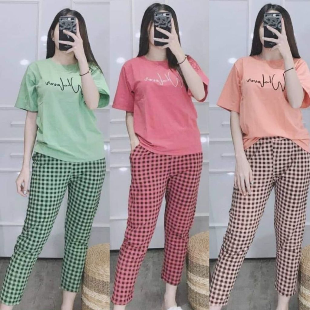 Đồ bộ nữ trung niên ESHOP mặc nhà bigsize quần dài đẹp dễ thương mùa hè đi chơi ngủ thun cotton thể thao DB13