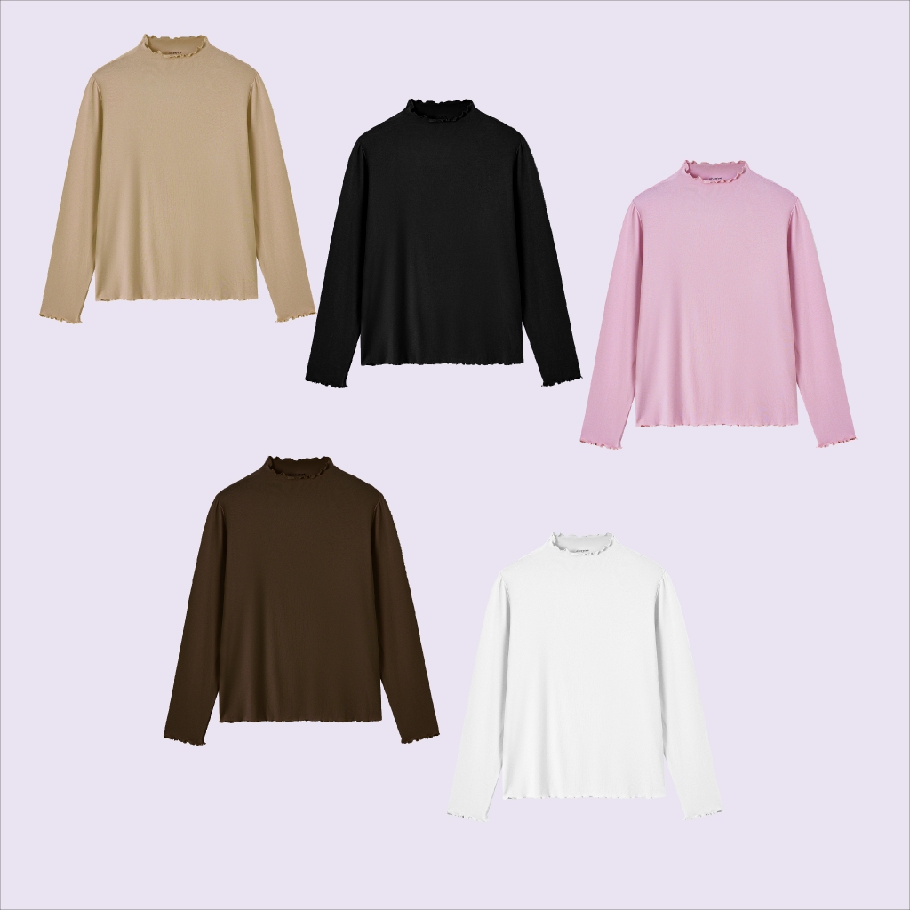 Ảnh Áo thun nữ dài tay Corie Choobe cổ leo cuốn bèo vải cotton co giãn tốt basic năng động A119 1