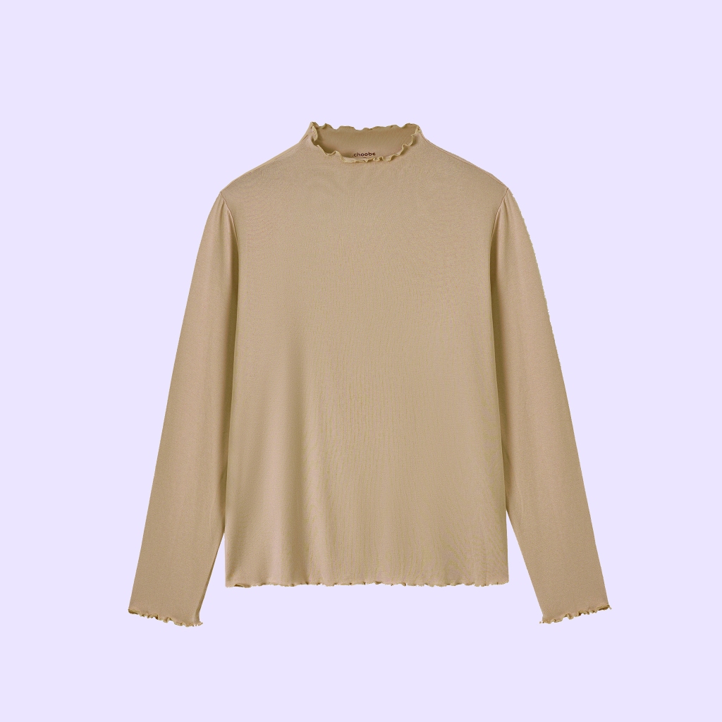 Ảnh Áo thun nữ dài tay Corie Choobe cổ leo cuốn bèo vải cotton co giãn tốt basic năng động A119 2
