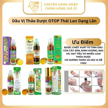Lốc 12 Chai Dầu Vị Thảo Dược Otop Herbal Liquid Balm 8ml Thái Lan Dạng Lăn, Dầu Xoa Bóp - Hinohouse
