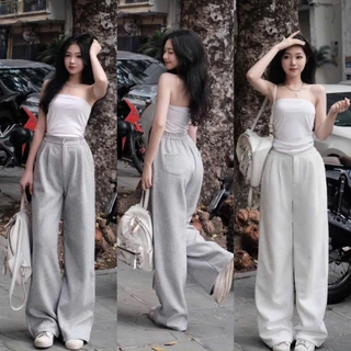 Hottrend Quần nỉ 2Da dáng suông ống rộng dày dặn, cạp chun, khóa kéo,có 4 túi dáng ngắn ~92cm,dáng dài ~102cm.