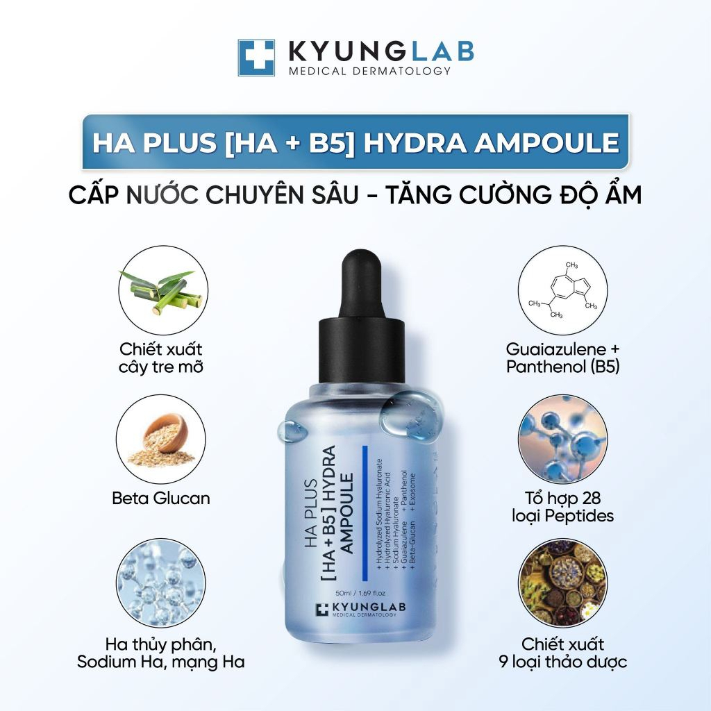 Serum HA B5 KyungLab Hydra Ampoule cấp ẩm phục hồi làm dịu, dưỡng da căng bóng