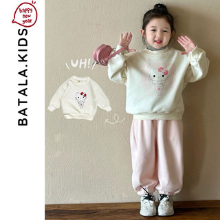 Áo nỉ cho bé Batala Kids, Áo SWEATER nỉ bông cho bé trai bé gái KEM MÈO KITTY thu đông 2024
