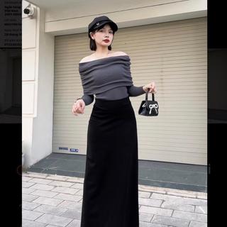 Chân váy dài 88cm hoặc ngắn 75cm chữ A chất umi ( lưng chun không khóa ) Nữ Đen