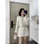 Set bộ đồ dạ tweed dài tay phối lông mix viền đá+chân váy chữ A dáng ngắn Eva_hamichi
