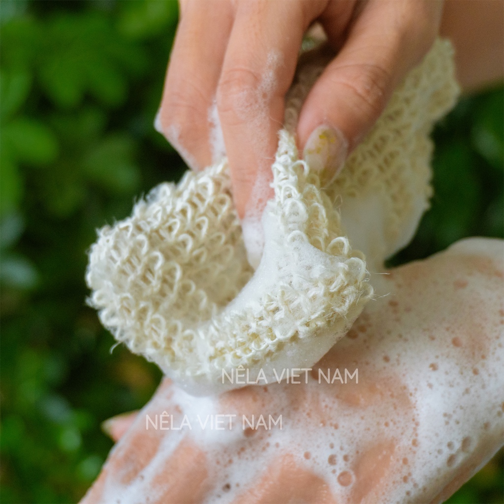 Túi Lưới Tạo Bọt Đựng Xà Phòng Xà Bông Cục NẾP LÀNG VIỆT NAM Từ Sợi Gai Dầu Đan Thủ Công Có Dây Rút