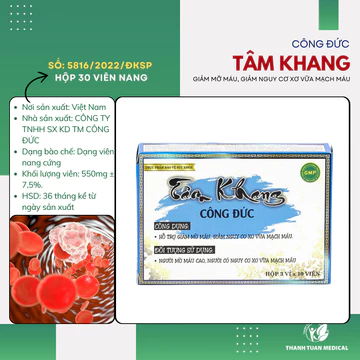 Viên uống Tâm Khang Công Đức - Hỗ trợ giảm mỡ máu, giảm nguy cơ xơ vữa mạch máu