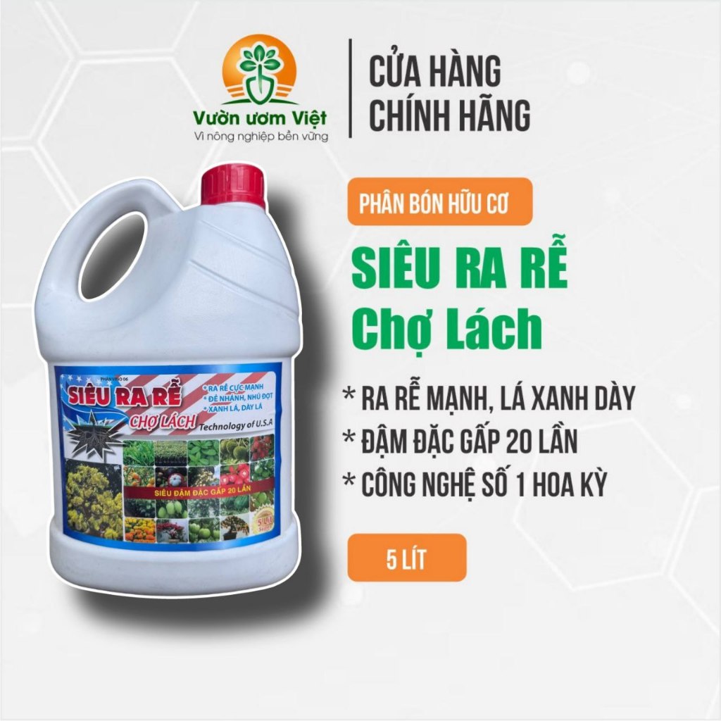 Phân bón hữu cơ SIÊU RA RỄ CHỢ LÁCH xanh dày lá, kích rễ cực mạnh, đậm đặc siêu tiết kiệm - 5 Lít