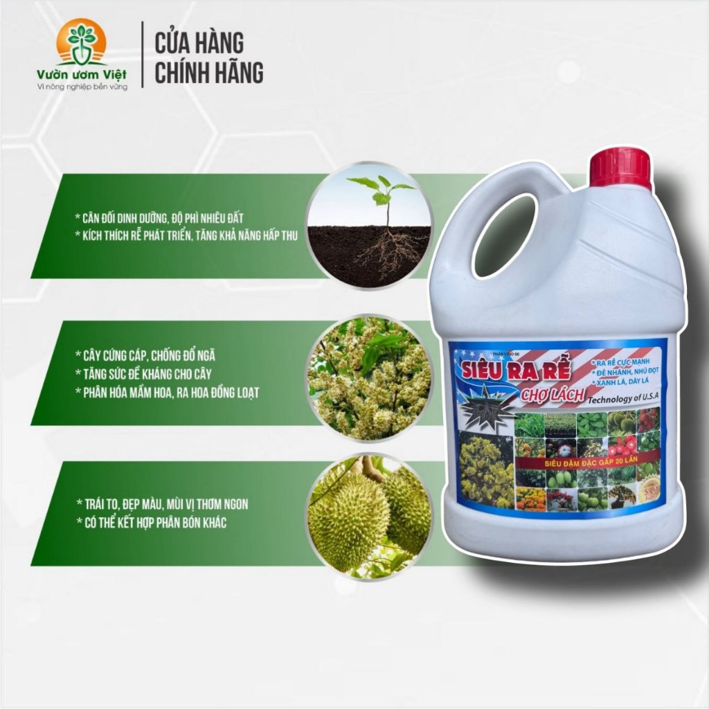 Phân bón hữu cơ SIÊU RA RỄ CHỢ LÁCH xanh dày lá, kích rễ cực mạnh, đậm đặc siêu tiết kiệm - 5 Lít