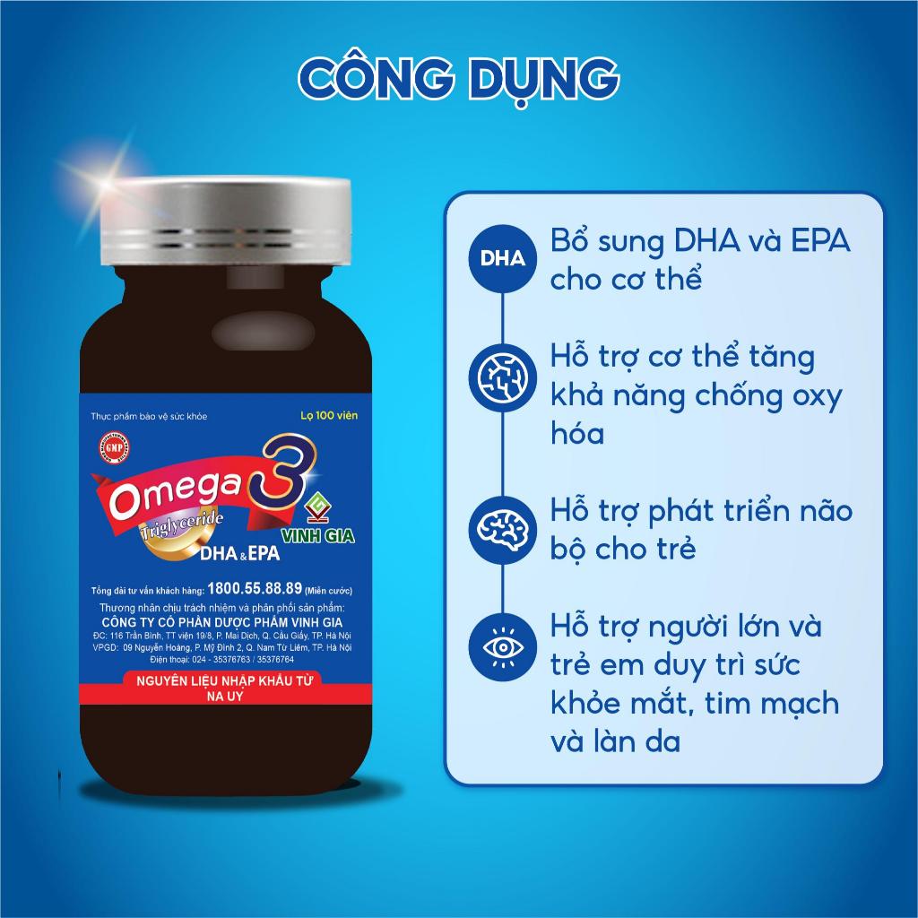 Ảnh Viên Uống Omega 3 Vinh Gia Giàu DHA Hơn, Giúp Tăng Cường Sức Khỏe Mắt Và Trí Não, Đẹp Da (Hộp 100v) 3