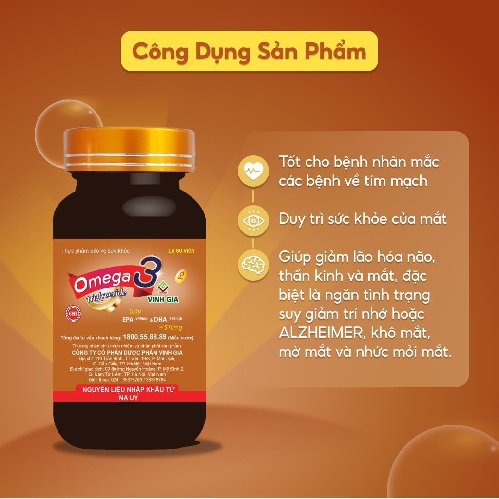 Ảnh Omega 3 Vinh Gia 2 Giàu EPA Hơn, Giúp Tăng Cường Sức Khỏe Tim Mạch Cho Người Trung-Cao Tuổi (60v/H) 3