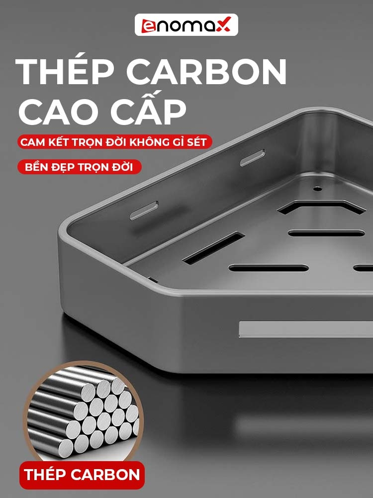 Ảnh Kệ góc nhà tắm Enomax dán tường, để đồ đa năng tiện lợi, chất liệu Thép Carbon cao cấp, chống gỉ sét 3