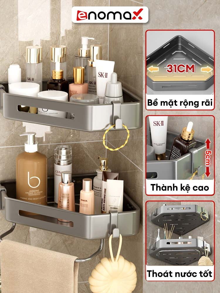 Ảnh Kệ góc nhà tắm Enomax dán tường, để đồ đa năng tiện lợi, chất liệu Thép Carbon cao cấp, chống gỉ sét 2