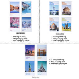 Bộ 5/10 Vở Kẻ Ngang B5 Classmate 80/120/200 Trang, Bìa Travel Chống Nước, Dòng Kẻ 2 Màu Chống Loá, Giấy Mịn Viết Đẹp