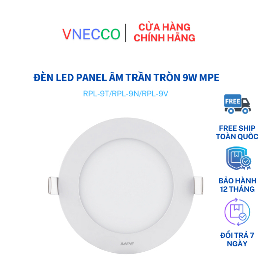 MPE - Đèn LED Panel âm trần tròn 9W trắng, vàng, trung tính RPL-9T/RPL ...