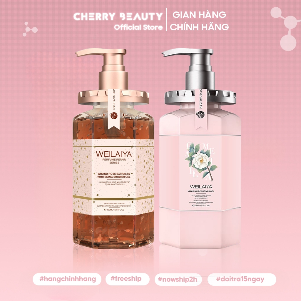 Sữa tắm trắng da weilaiya grand rose extracts whitening shower gel 450ml cánh hoa hồng tươi