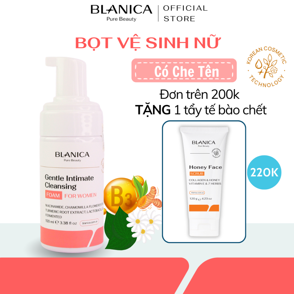 Bọt vệ sinh nữ BLANICA 100ml chiết xuất cúc la mã hỗ trợ cân bằng độ pH và làm dịu da