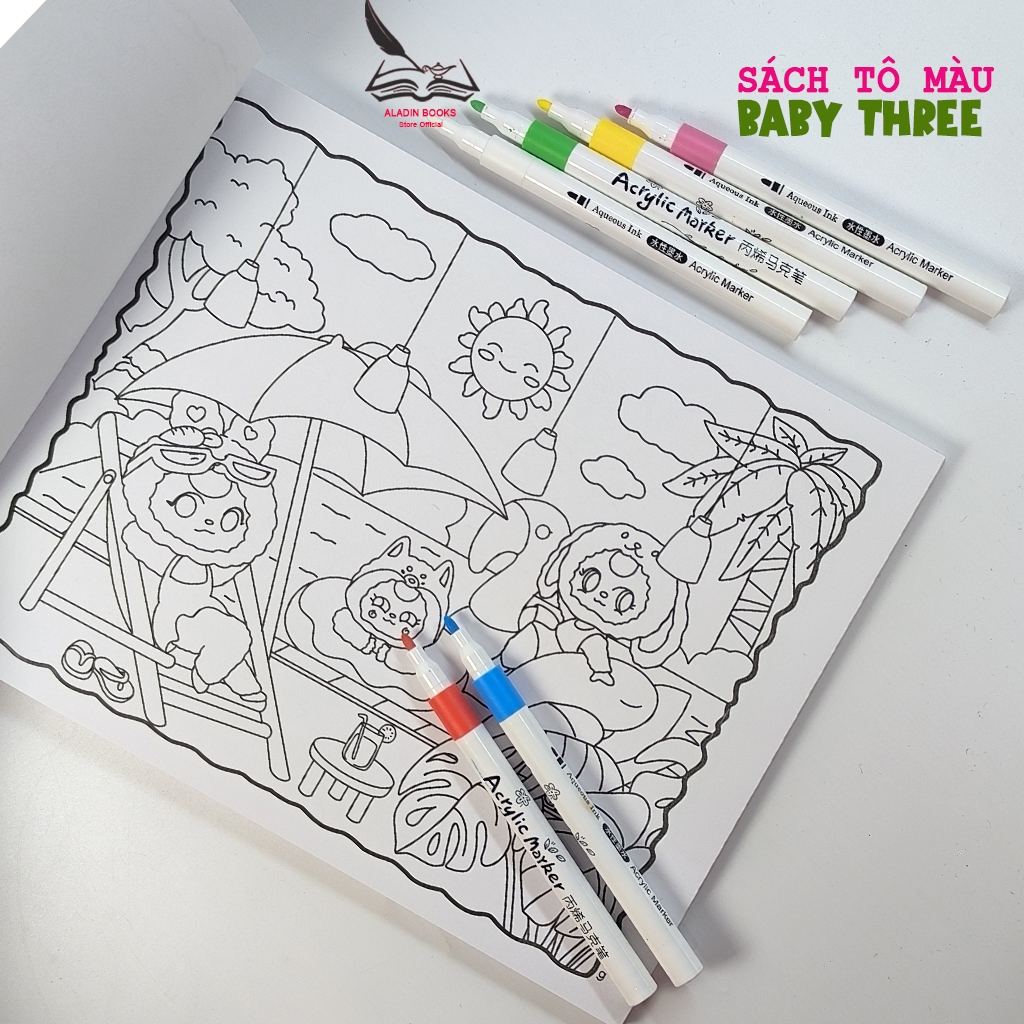 Sách- Tô Màu Baby Three Something Make Me Happy- Quà Tặng- Chất Lượng Giấy Cao Cấp-Tiểu Tranh