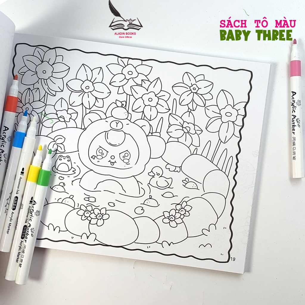 Sách- Tô Màu Baby Three Something Make Me Happy- Quà Tặng- Chất Lượng Giấy Cao Cấp-Tiểu Tranh