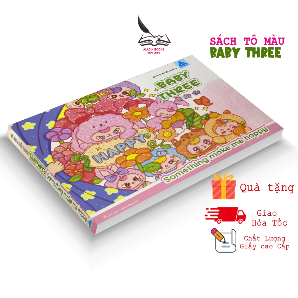 Sách- Tô Màu Baby Three Something Make Me Happy- Quà Tặng- Chất Lượng Giấy Cao Cấp-Tiểu Tranh