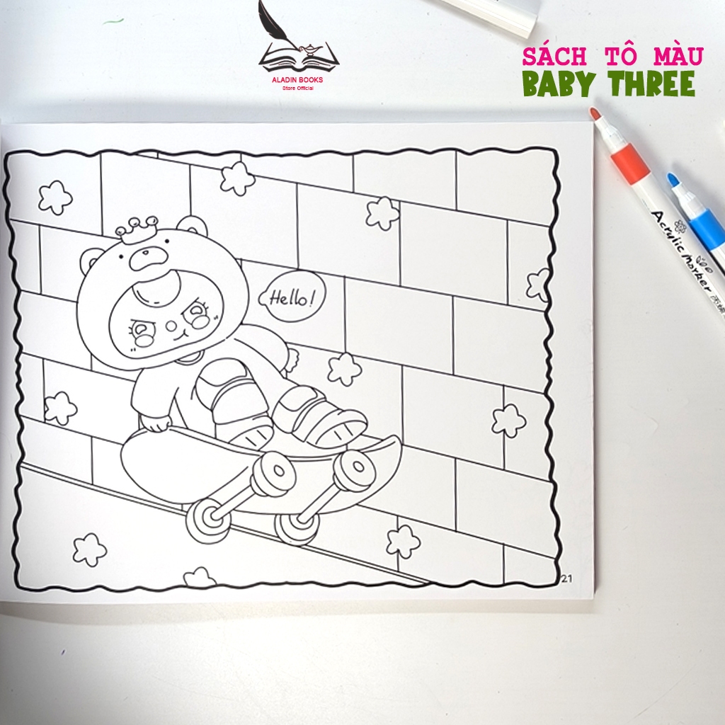 Sách- Tô Màu Baby Three Something Make Me Happy- Quà Tặng- Chất Lượng Giấy Cao Cấp-Tiểu Tranh