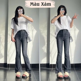 Quần jeans loe khói trầm may ống dài 100cm Yến Tee , chất jeans cao cấp mềm , co dãn tốt
